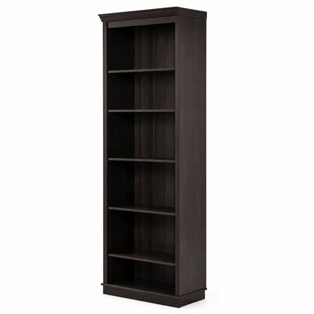Libreria alta in legno massello marrone scuro con 6 ripiani