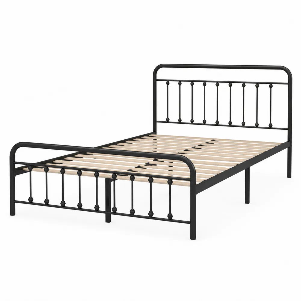 Letto in Metallo Nero con Doghe in Legno 200x100 cm