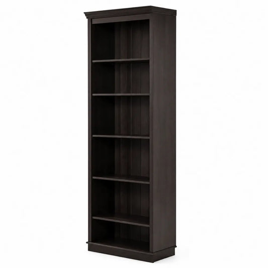 Libreria alta in legno massello marrone scuro con 6 ripiani
