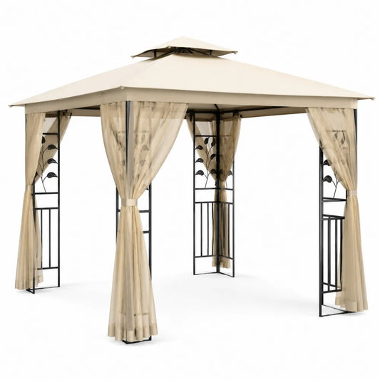 Gazebo in Acciaio con Tetto in Poliestere Beige