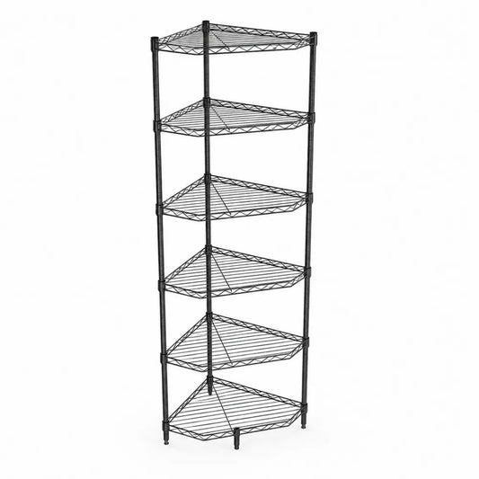 Scaffale Angolare in Acciaio Verniciato Nero 6 Ripiani