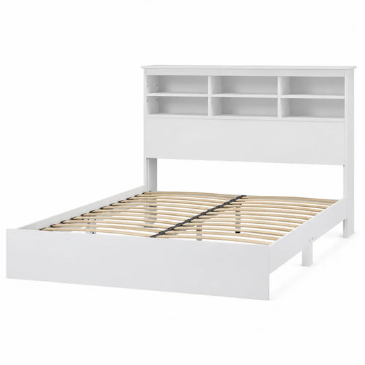 Letto matrimoniale in legno bianco con mensole 200x160 cm