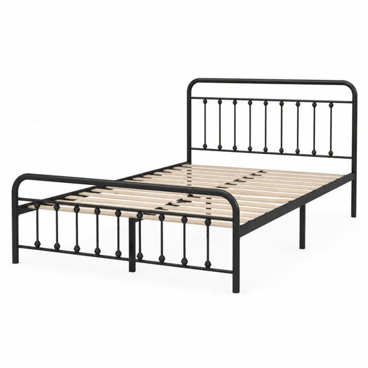 Letto in Metallo Nero con Doghe in Legno 200x100 cm