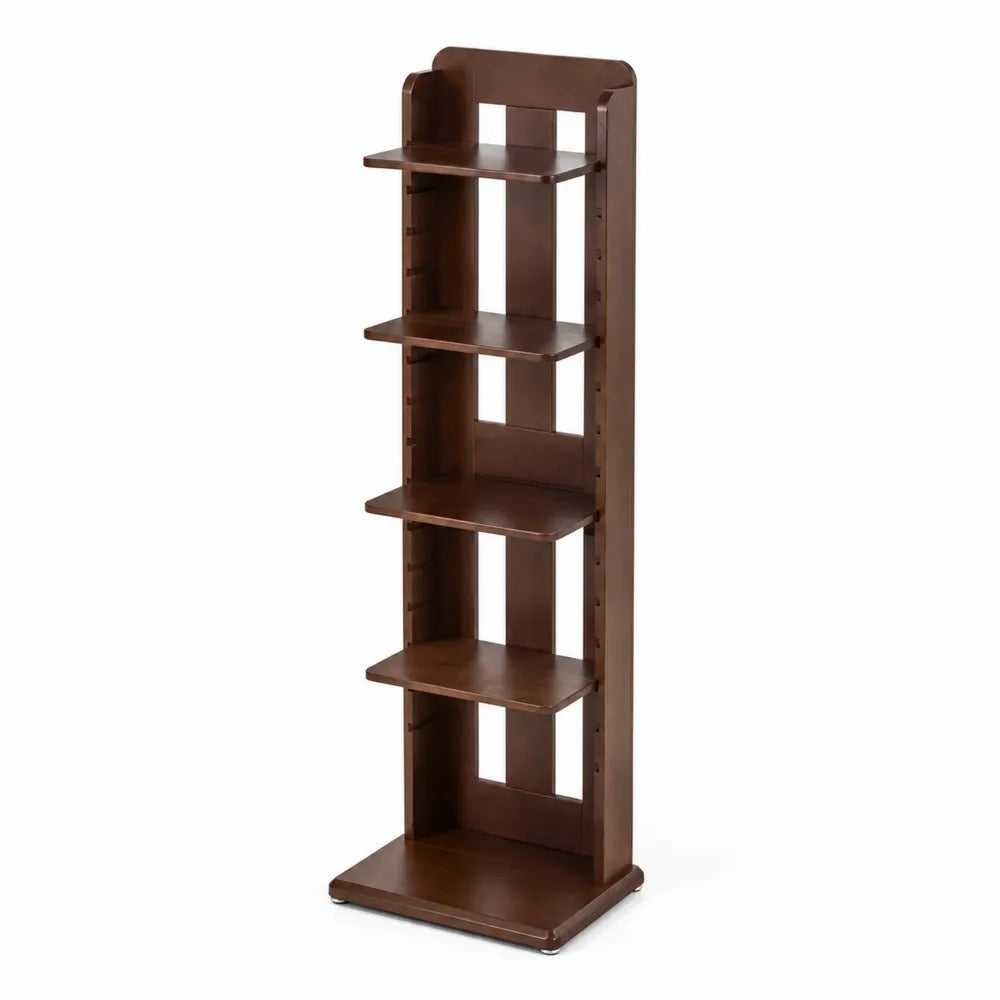 Scaffale libreria verticale in legno massello marrone 5 ripiani