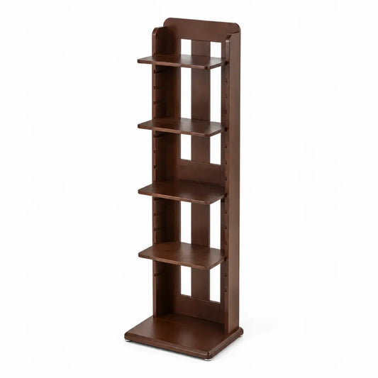 Scaffale libreria verticale in legno massello marrone 5 ripiani