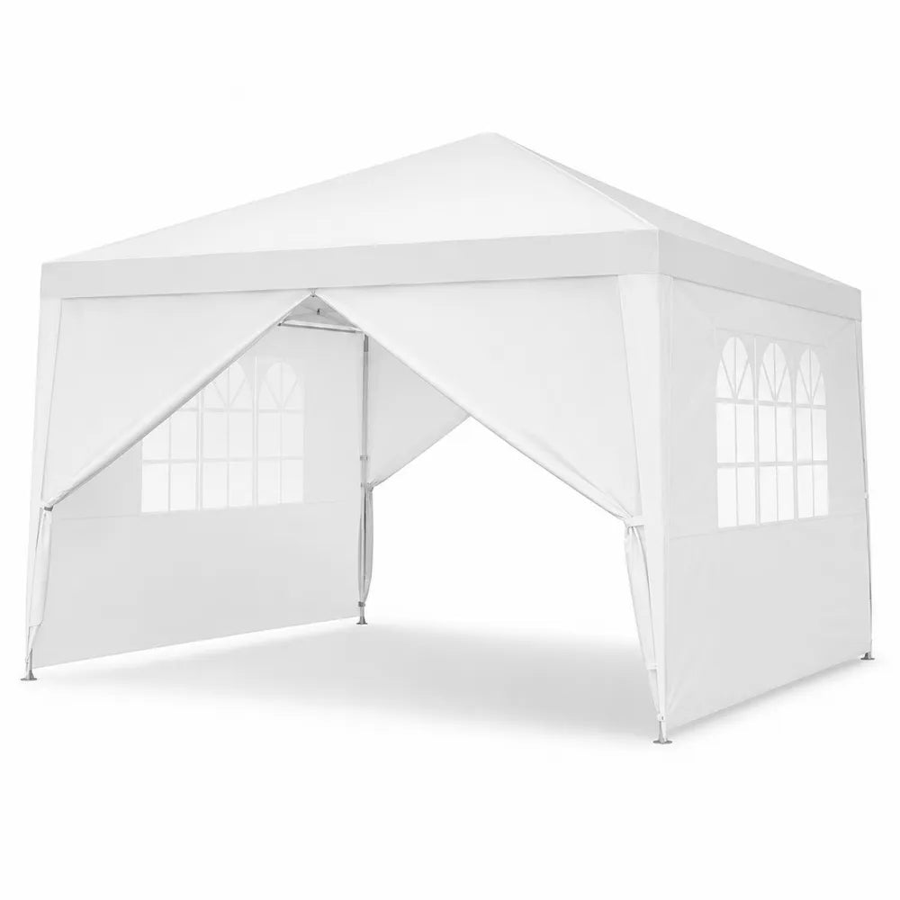 Gazebo da giardino bianco in poliestere 3x3 m con pannelli